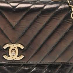 Chanel Black Chevron Leather Small Coco Top Handle Bag