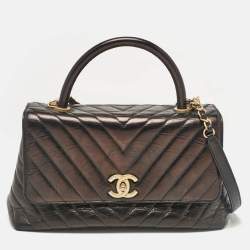 Chanel Black Chevron Leather Small Coco Top Handle Bag