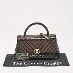 Chanel Black Chevron Leather Small Coco Top Handle Bag