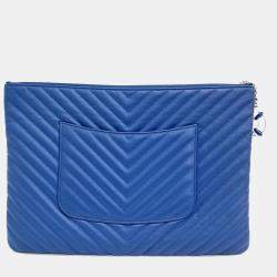Pre Owned Chanel Chevron Charm Decorated Large Clutch