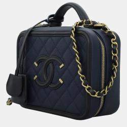 Chanel Dark Blue Caviar Medium CC Filigree Vanity Bag