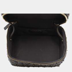 Chanel Multicolor/ Brown Tweed Vanity Case Wood Handle Bag