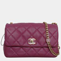 Chanel Fushcia Lambskin Leather Small Flap Bag