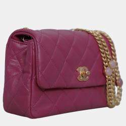 Chanel Fushcia Lambskin Leather Small Flap Bag