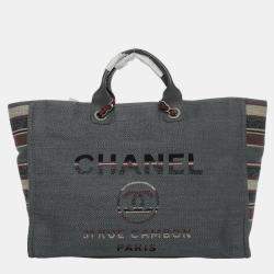 Chanel Grey/ Red/ Multicolor Large Deauville Tote Bag