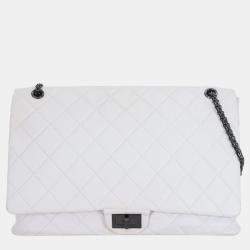 Chanel White Leather Distressed Maxi Reissue Flap Bag