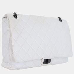 Chanel White Leather Distressed Maxi Reissue Flap Bag