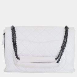 Chanel White Leather Distressed Maxi Reissue Flap Bag