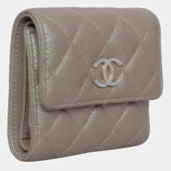 Chanel Beige Irridescent Caviar Tri-Fold Wallet