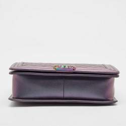 Pre Owned Chanel Purple Iridescent Quilted Leather New Medium Boy Flap Bag