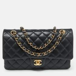 Pre Owned Chanel Black Quilted Leather Medium Classic Double Flap Bag