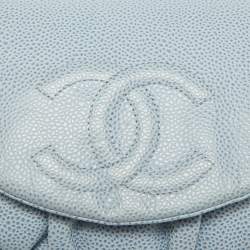 مملوكة مسبقًا Chanel Light Blue Caviar Leather Half Moon Wallet On Chain