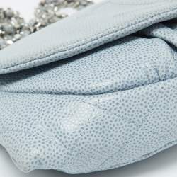 مملوكة مسبقًا Chanel Light Blue Caviar Leather Half Moon Wallet On Chain