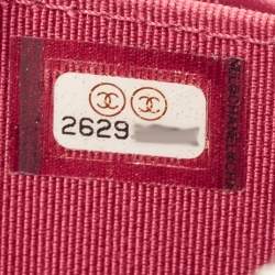 Pre Owned Chanel Red Quilted Caviar Leather CC Compact Wallet