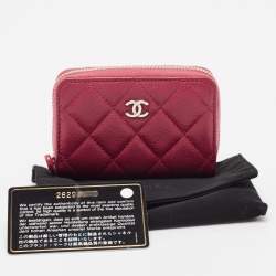 Pre Owned Chanel Red Quilted Caviar Leather CC Compact Wallet