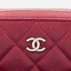 Pre Owned Chanel Red Quilted Caviar Leather CC Compact Wallet