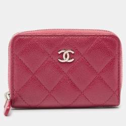 Pre Owned Chanel Red Quilted Caviar Leather CC Compact Wallet