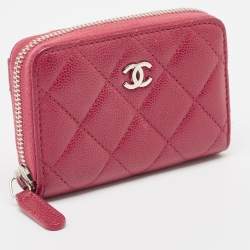 Pre Owned Chanel Red Quilted Caviar Leather CC Compact Wallet