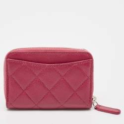 Pre Owned Chanel Red Quilted Caviar Leather CC Compact Wallet