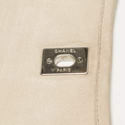Pre Owned Chanel Light Beige Nubuck Leather Split Pocket Flap Bag