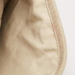 Pre Owned Chanel Light Beige Nubuck Leather Split Pocket Flap Bag