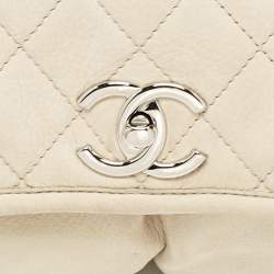 Pre Owned Chanel Light Beige Nubuck Leather Split Pocket Flap Bag