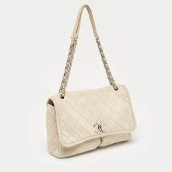 Pre Owned Chanel Light Beige Nubuck Leather Split Pocket Flap Bag
