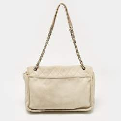 Pre Owned Chanel Light Beige Nubuck Leather Split Pocket Flap Bag
