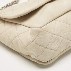 Pre Owned Chanel Light Beige Nubuck Leather Split Pocket Flap Bag