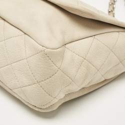 Pre Owned Chanel Light Beige Nubuck Leather Split Pocket Flap Bag