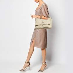 Pre Owned Chanel Light Beige Nubuck Leather Split Pocket Flap Bag