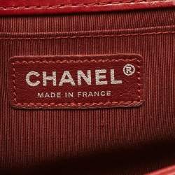 Pre Owned Chanel Red Leather Medium Paris-Edinburgh Celtic Boy Bag