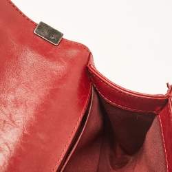 Pre Owned Chanel Red Leather Medium Paris-Edinburgh Celtic Boy Bag