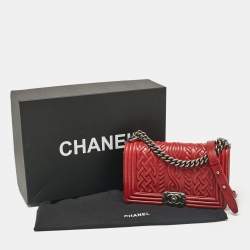 Pre Owned Chanel Red Leather Medium Paris-Edinburgh Celtic Boy Bag