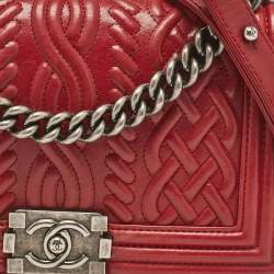Pre Owned Chanel Red Leather Medium Paris-Edinburgh Celtic Boy Bag