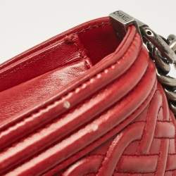 Pre Owned Chanel Red Leather Medium Paris-Edinburgh Celtic Boy Bag