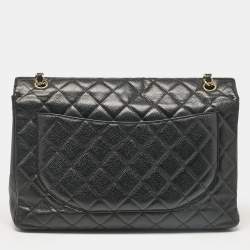 Chanel Black Caviar Quilted Leather Maxi Single Flap Bag