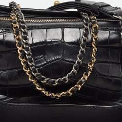 Pre Owned Chanel Black Leather and Crocodile CC Gabrielle Small Hobo