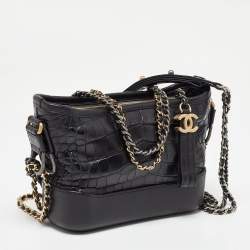 Pre Owned Chanel Black Leather and Crocodile CC Gabrielle Small Hobo