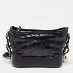 Pre Owned Chanel Black Leather and Crocodile CC Gabrielle Small Hobo