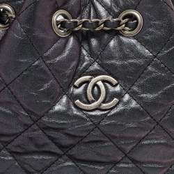Pre Owned Chanel Iridescent Dark Purple Quilted Leather CC Gabrielle Small Backpack