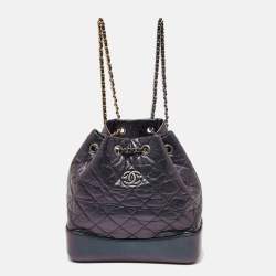Pre Owned Chanel Iridescent Dark Purple Quilted Leather CC Gabrielle Small Backpack