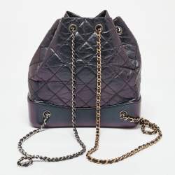 Pre Owned Chanel Iridescent Dark Purple Quilted Leather CC Gabrielle Small Backpack