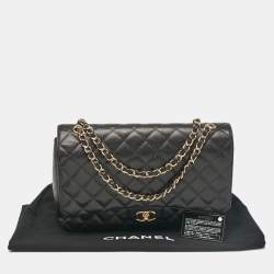 Pre Owned Chanel Black Caviar Quilted Leather Maxi Classic Double Flap Bag