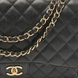 Pre Owned Chanel Black Caviar Quilted Leather Maxi Classic Double Flap Bag