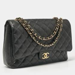 Pre Owned Chanel Black Caviar Quilted Leather Maxi Classic Double Flap Bag