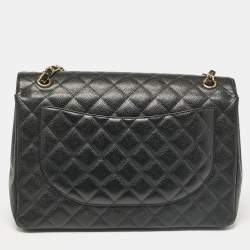 Pre Owned Chanel Black Caviar Quilted Leather Maxi Classic Double Flap Bag