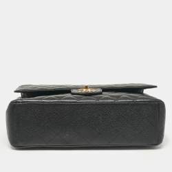 Pre Owned Chanel Black Caviar Quilted Leather Maxi Classic Double Flap Bag