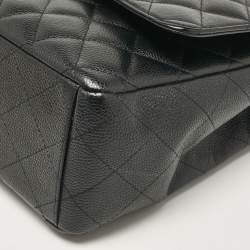 Pre Owned Chanel Black Caviar Quilted Leather Maxi Classic Double Flap Bag