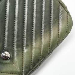 Pre Owned Chanel Green Leather Surpique Chevron Large Flap Bag